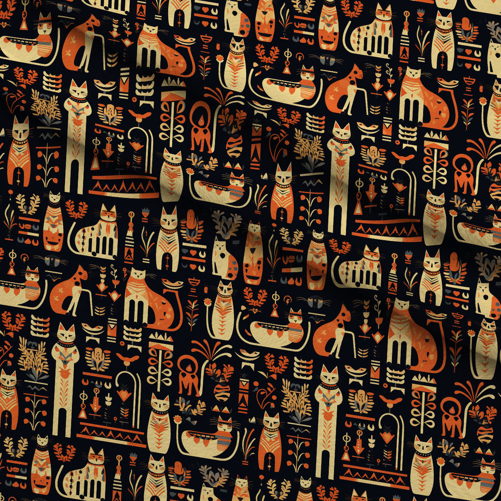 Midnight Nile Cats Pattern 2 Minky Fabric — plush minky folded close-up preview (mv-minky-v1:lying)