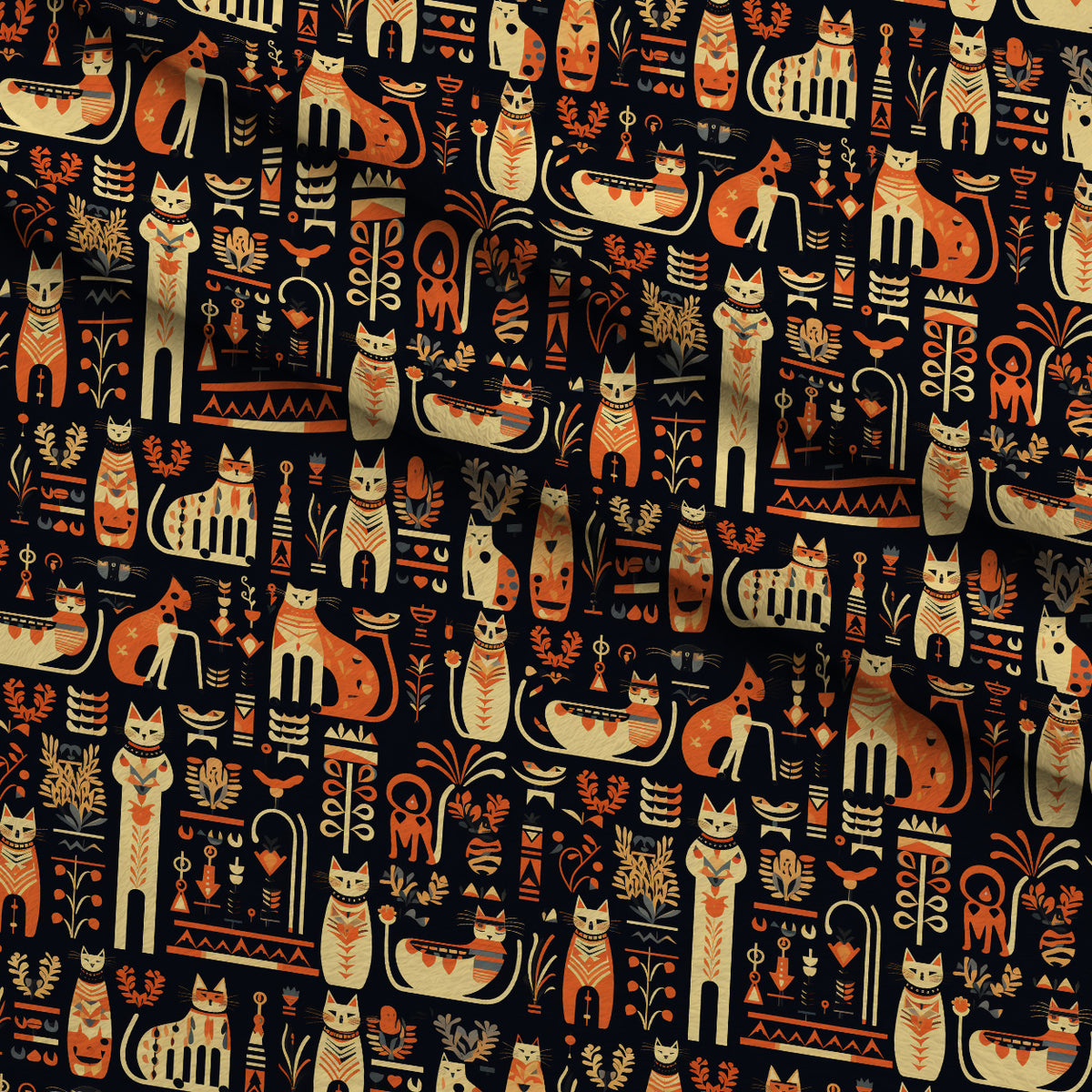 Midnight Nile Cats Pattern 2 Minky Fabric — plush minky folded close-up preview (mv-minky-v1:lying)