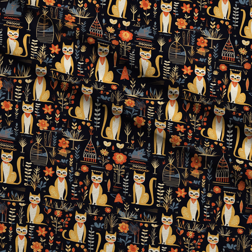 Midnight Nile Cats Pattern 3 Minky Fabric — plush minky folded close-up preview (mv-minky-v1:lying)