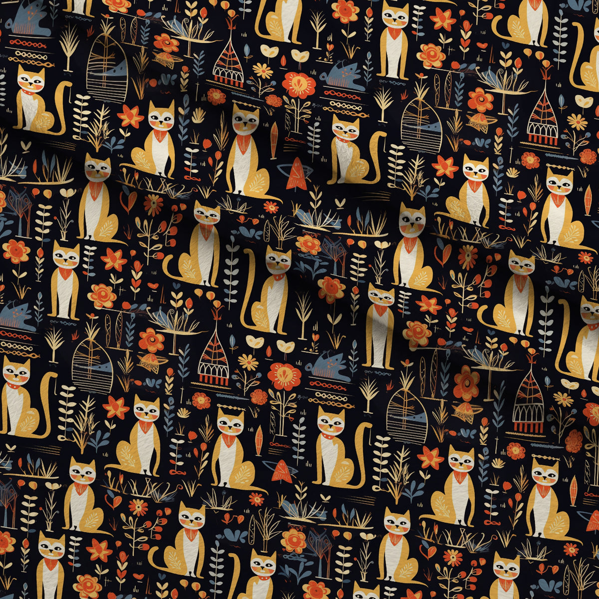 Midnight Nile Cats Pattern 3 Minky Fabric — plush minky folded close-up preview (mv-minky-v1:lying)