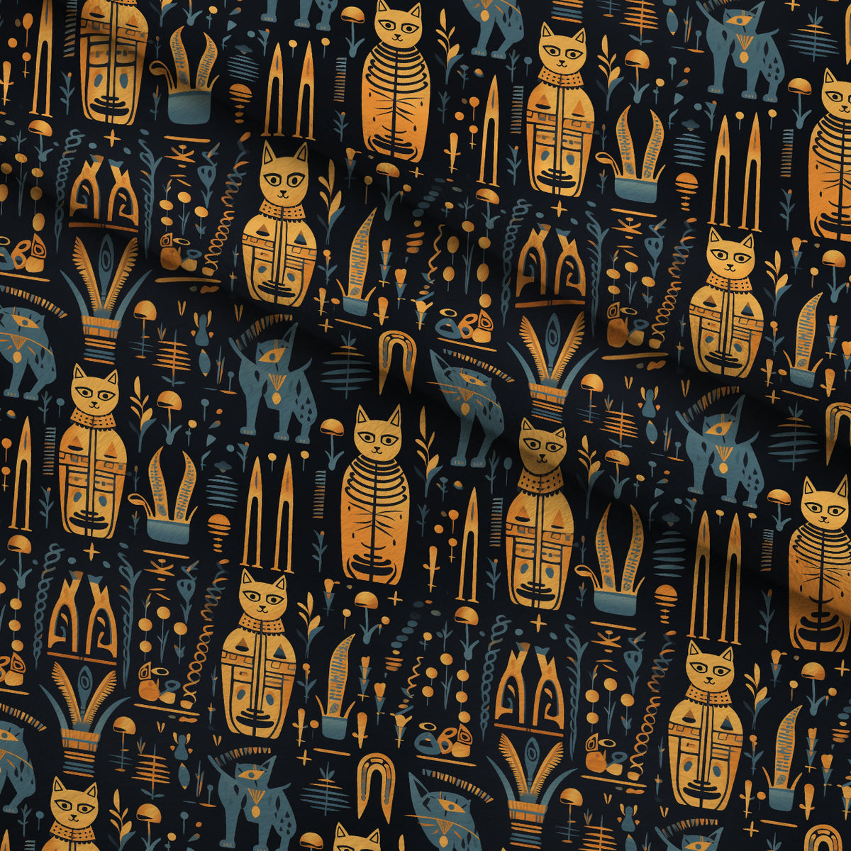 Midnight Nile Cats Pattern 4 Minky Fabric — plush minky folded close-up preview (mv-minky-v1:lying)