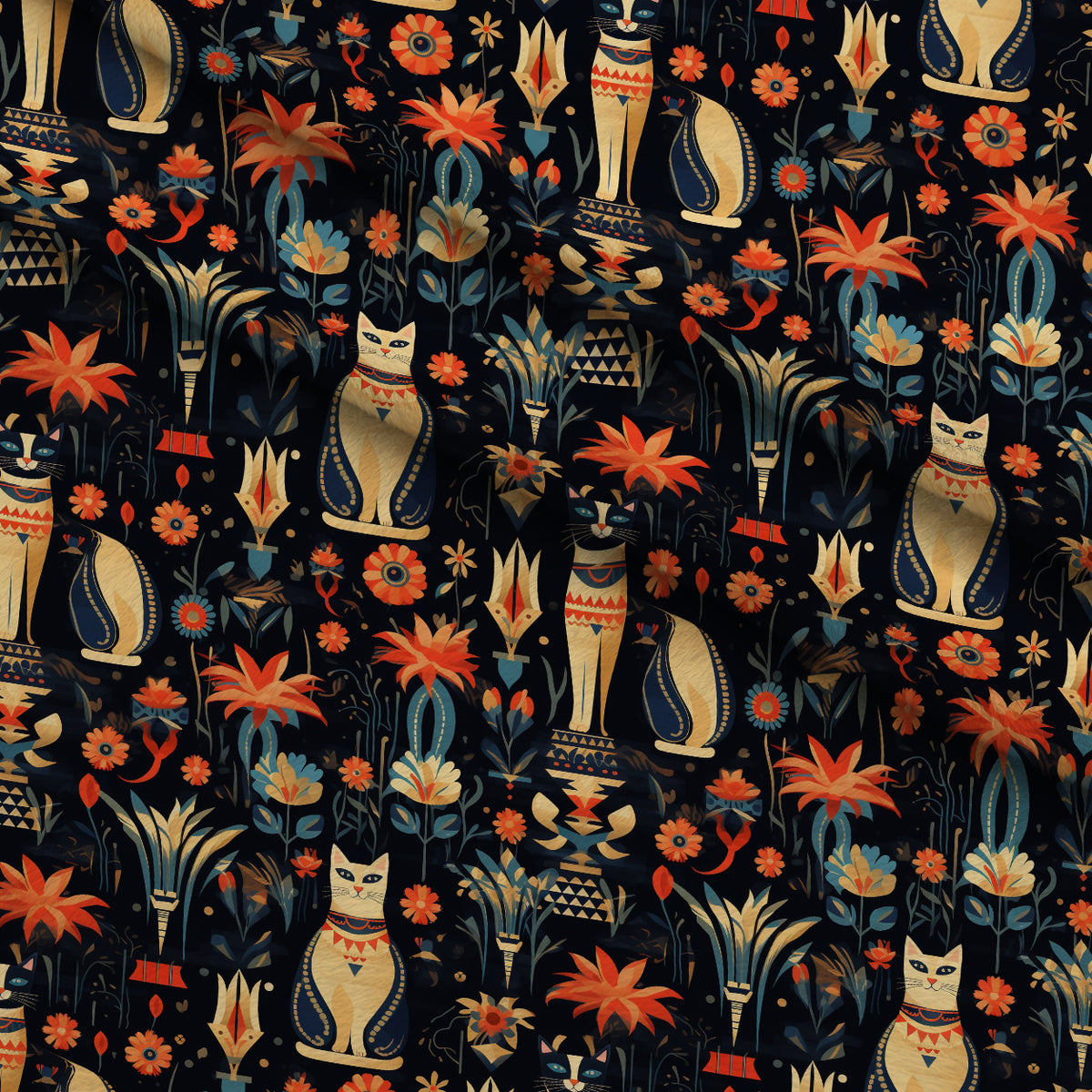 Midnight Nile Cats Pattern 5 Minky Fabric — plush minky folded close-up preview (mv-minky-v1:lying)