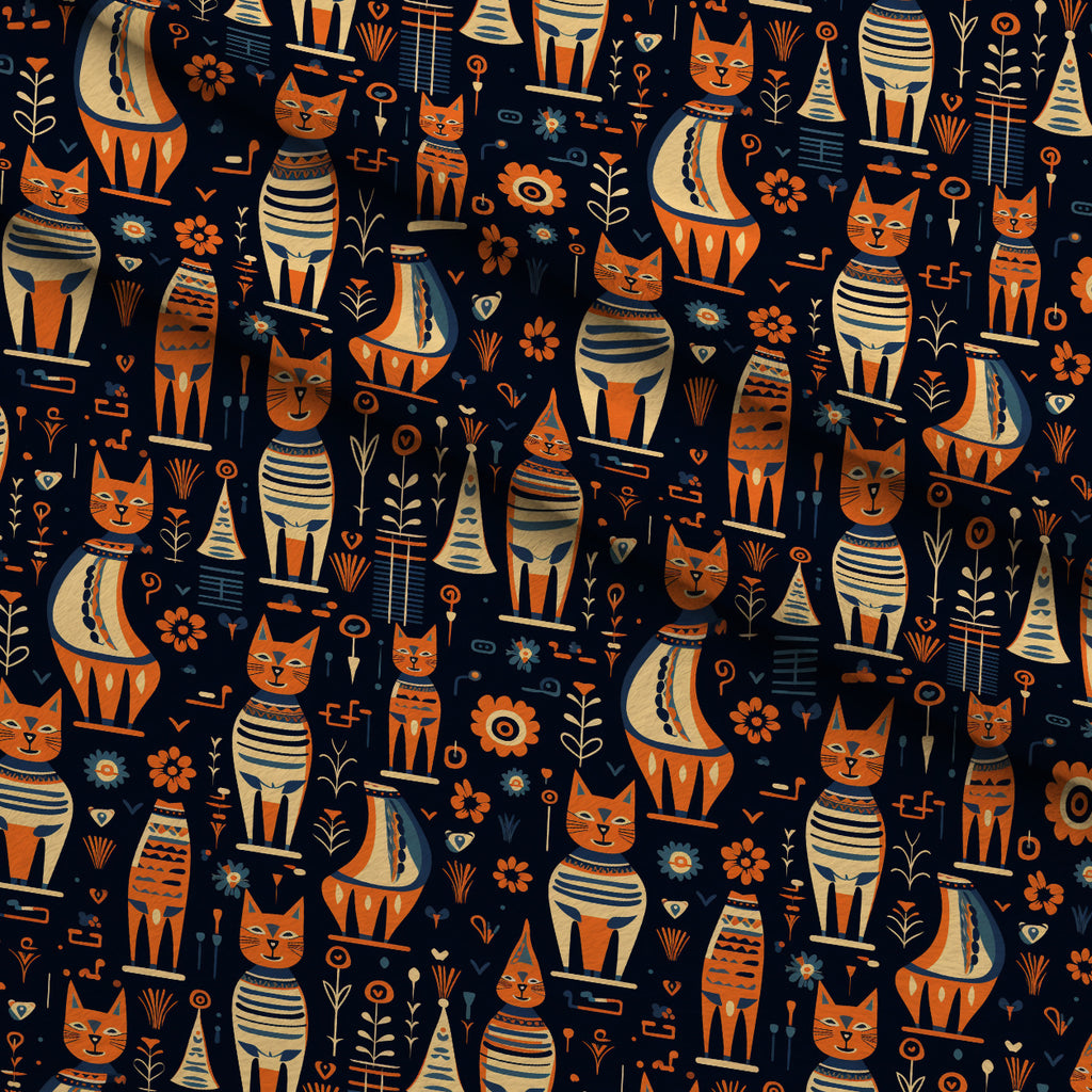 Midnight Nile Cats Pattern 6 Minky Fabric — plush minky folded close-up preview (mv-minky-v1:lying)