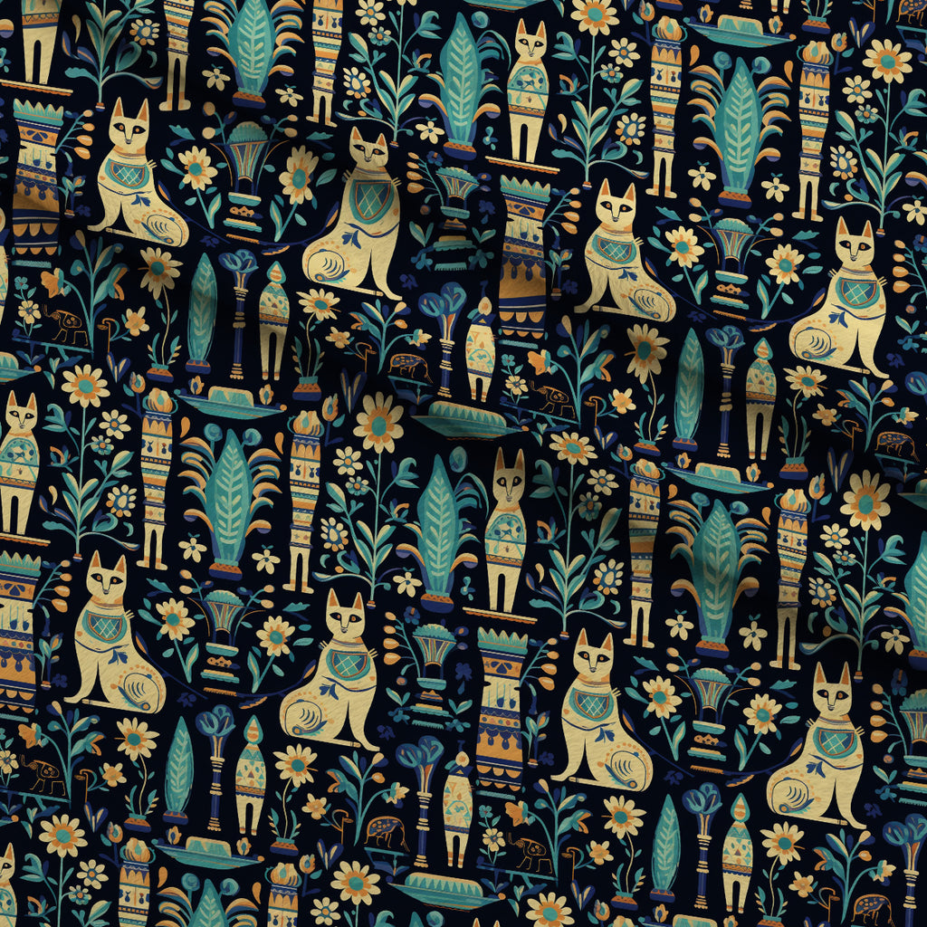 Midnight Nile Cats Pattern 7 Minky Fabric — plush minky folded close-up preview (mv-minky-v1:lying)