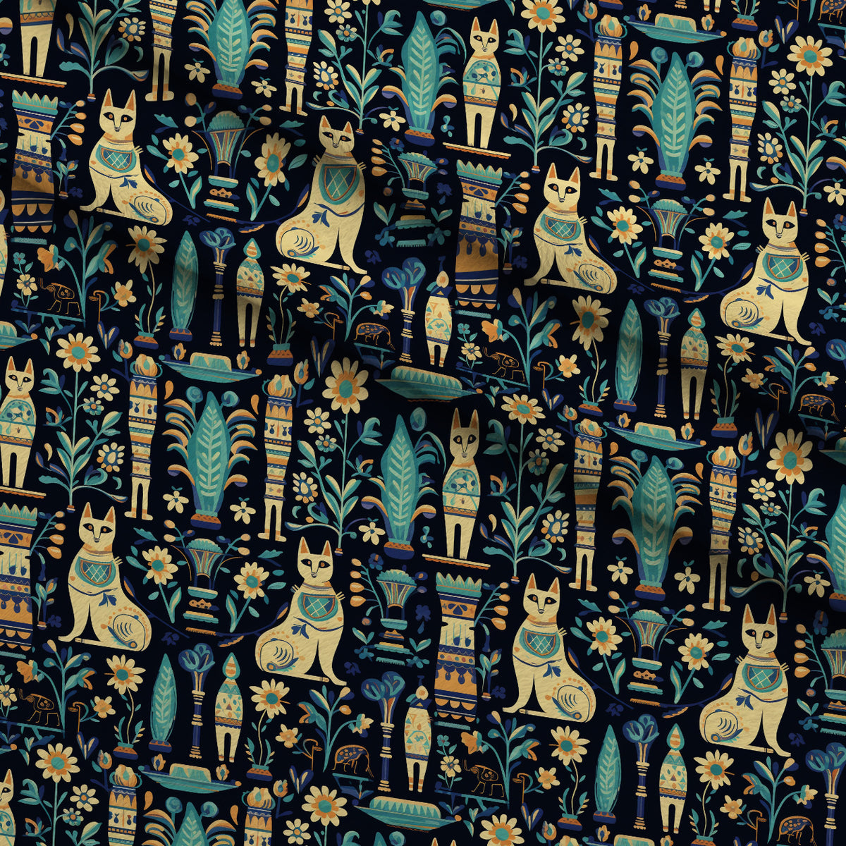Midnight Nile Cats Pattern 7 Minky Fabric — plush minky folded close-up preview (mv-minky-v1:lying)