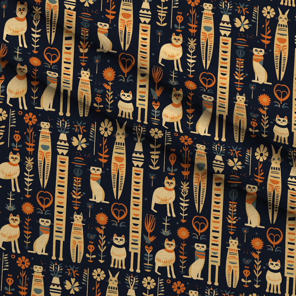 Midnight Nile Cats Pattern 8 Minky Fabric — plush minky folded close-up preview (mv-minky-v1:lying)