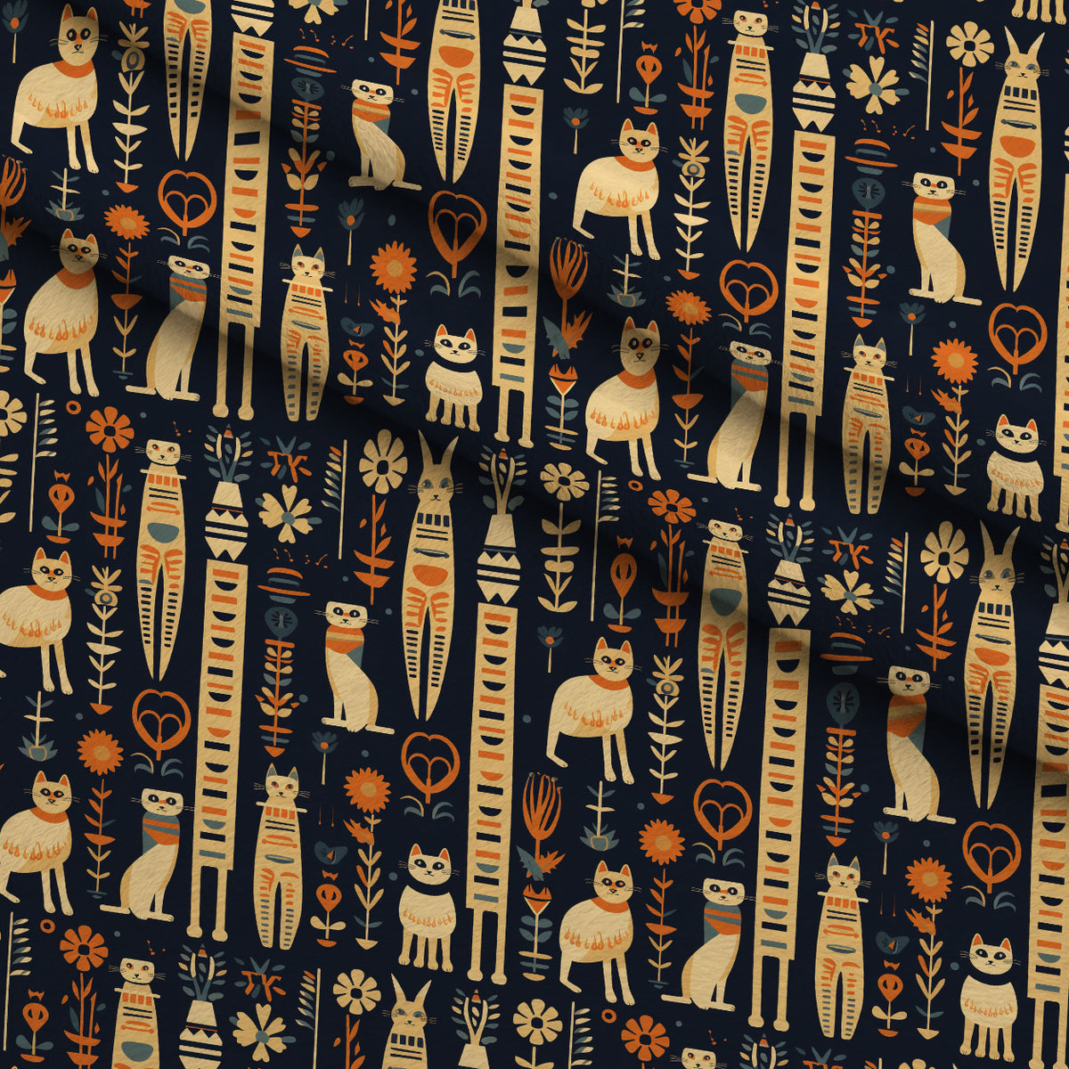 Midnight Nile Cats Pattern 8 Minky Fabric — plush minky folded close-up preview (mv-minky-v1:lying)