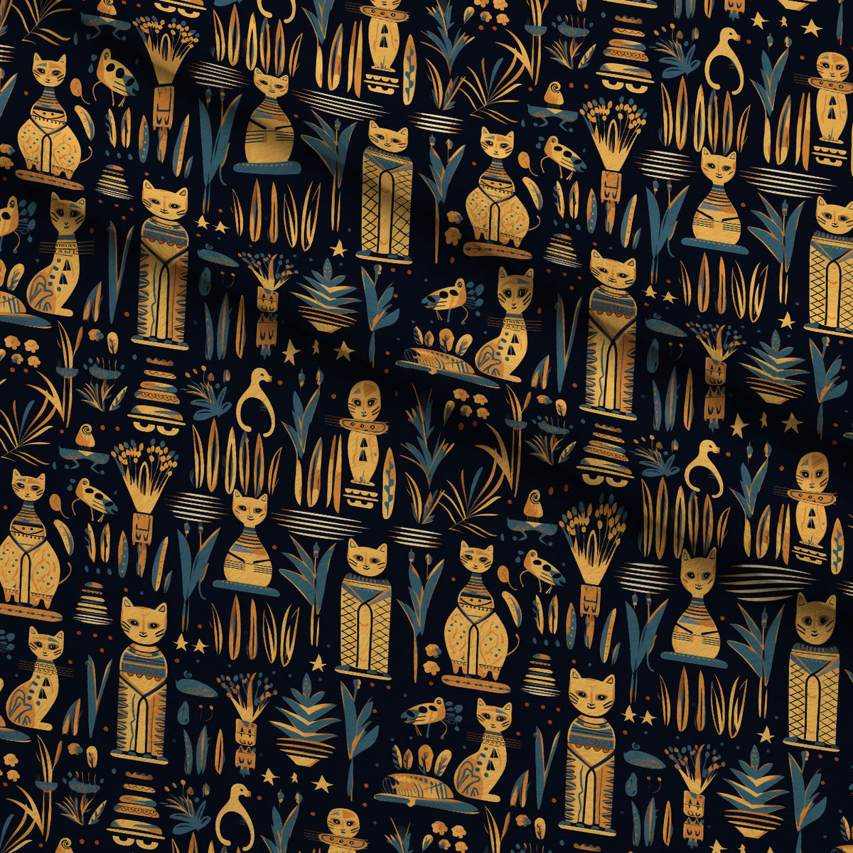 Midnight Nile Cats Pattern 9 Minky Fabric — plush minky folded close-up preview (mv-minky-v1:lying)