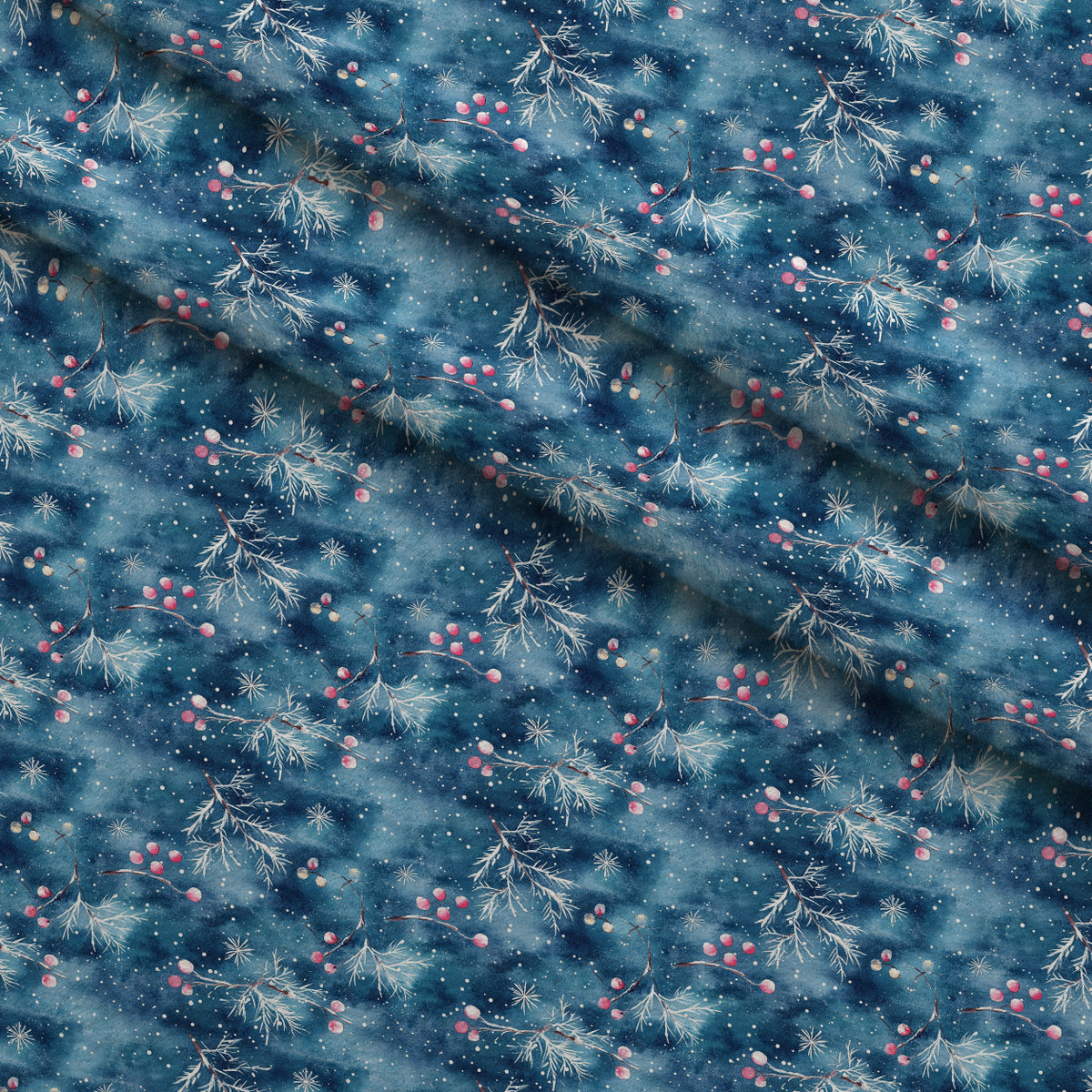 Midnight Poinsettia Pattern 6 Minky Fabric — plush minky folded close-up preview (mv-minky-v1:lying)