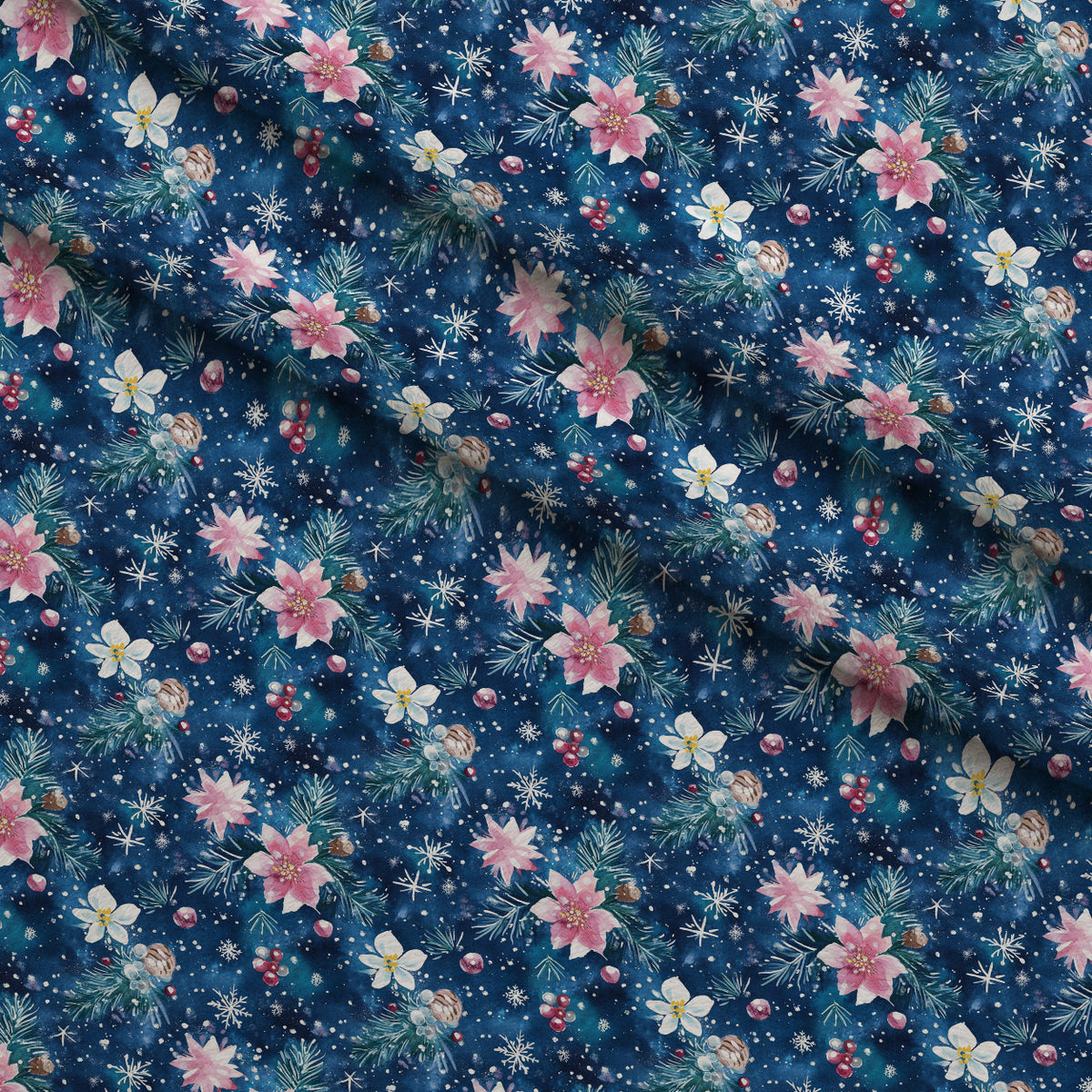 Midnight Poinsettia Pattern 8 Minky Fabric — plush minky folded close-up preview (mv-minky-v1:lying)
