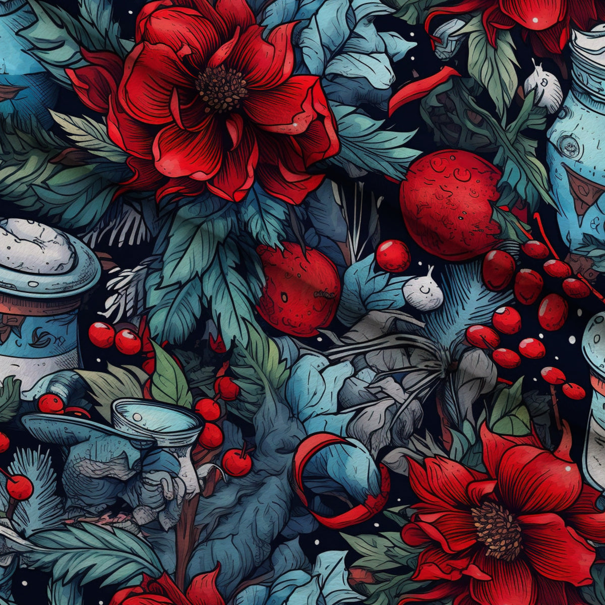 Midnight Yuletide Pattern 2 Minky Fabric — plush minky folded close-up preview (mv-minky-v1:lying)