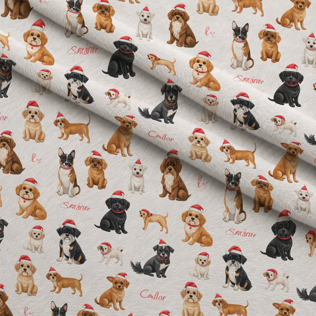 Mistletoe Pup Parade Pattern 1 Minky Fabric — plush minky folded close-up preview (mv-minky-v1:lying)