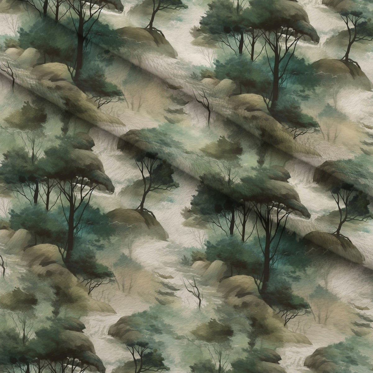 Misty Woodland Brook Pattern 1 Minky Fabric — plush minky folded close-up preview (mv-minky-v1:lying)