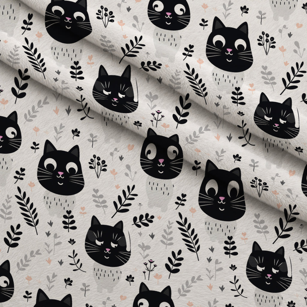 Monochrome Meows Pattern 1 Minky Fabric — plush minky folded close-up preview (mv-minky-v1:lying)