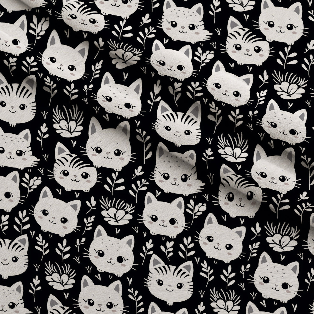 Monochrome Meows Pattern 15 Minky Fabric — plush minky folded close-up preview (mv-minky-v1:lying)
