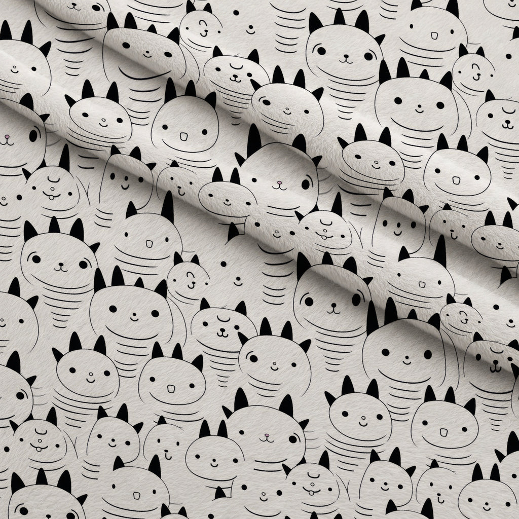 Monochrome Meows Pattern 2 Minky Fabric — plush minky folded close-up preview (mv-minky-v1:lying)