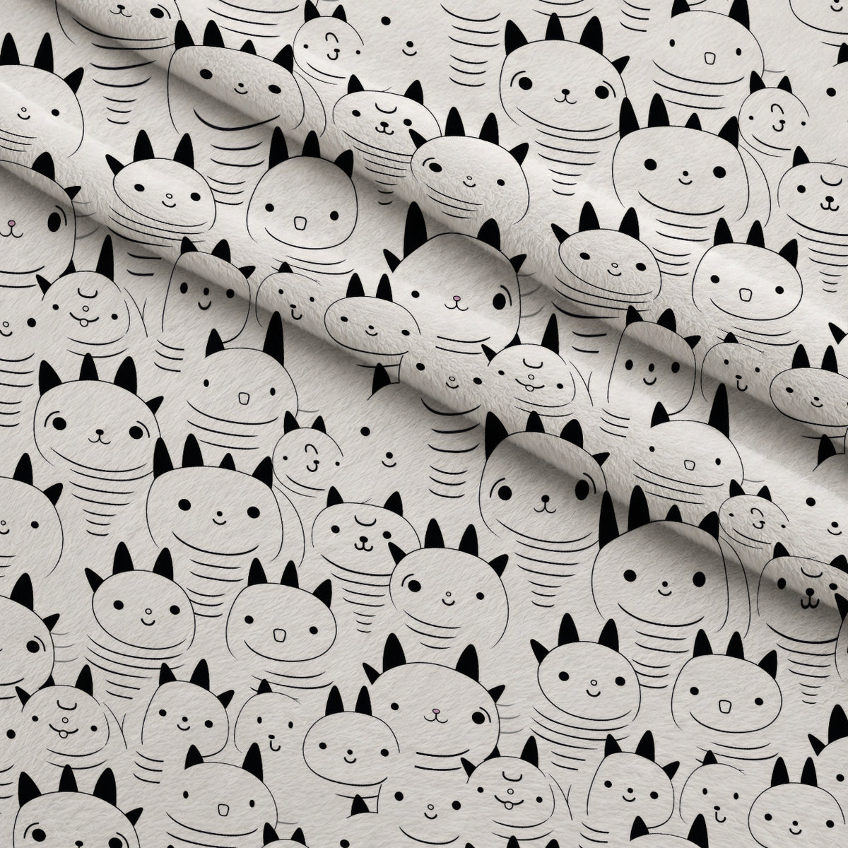 Monochrome Meows Pattern 2 Minky Fabric — plush minky folded close-up preview (mv-minky-v1:lying)
