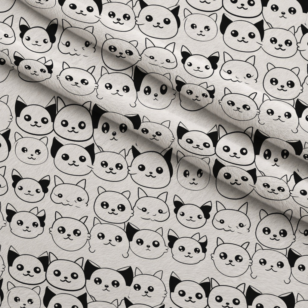 Monochrome Meows Pattern 3 Minky Fabric — plush minky folded close-up preview (mv-minky-v1:lying)