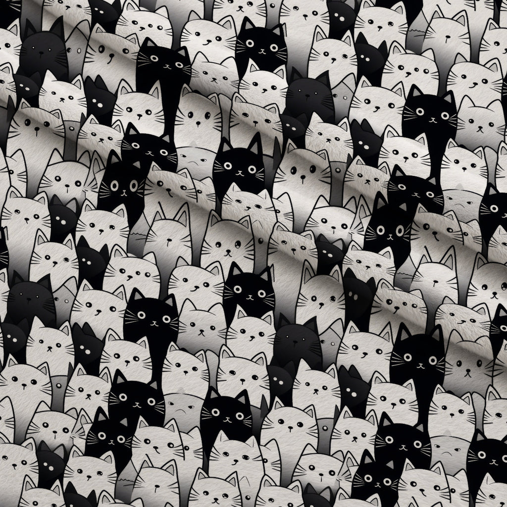 Monochrome Meows Pattern 4 Minky Fabric — plush minky folded close-up preview (mv-minky-v1:lying)