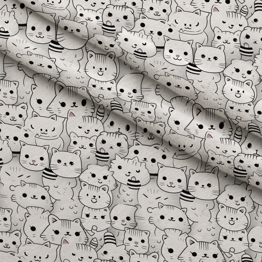 Monochrome Meows Pattern 5 Minky Fabric — plush minky folded close-up preview (mv-minky-v1:lying)