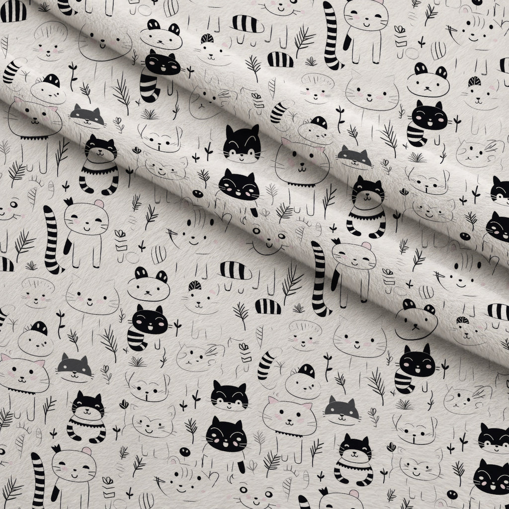 Monochrome Meows Pattern 7 Minky Fabric — plush minky folded close-up preview (mv-minky-v1:lying)