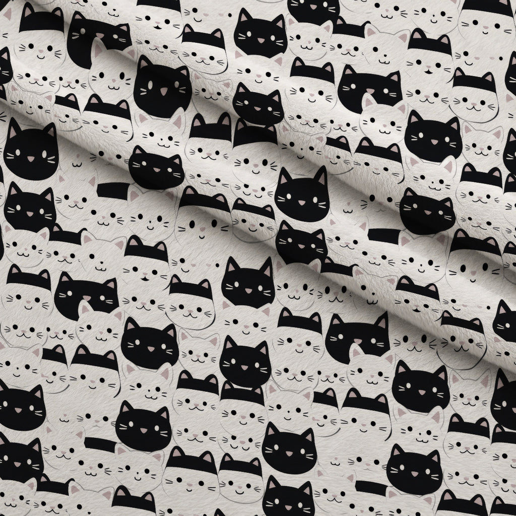 Monochrome Meows Pattern 8 Minky Fabric — plush minky folded close-up preview (mv-minky-v1:lying)