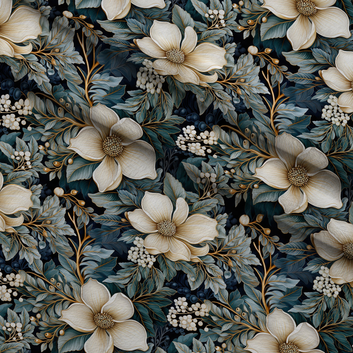 Moonlit Magnolia Grove Pattern 12 Minky Fabric — plush minky folded close-up preview (mv-minky-v1:lying)