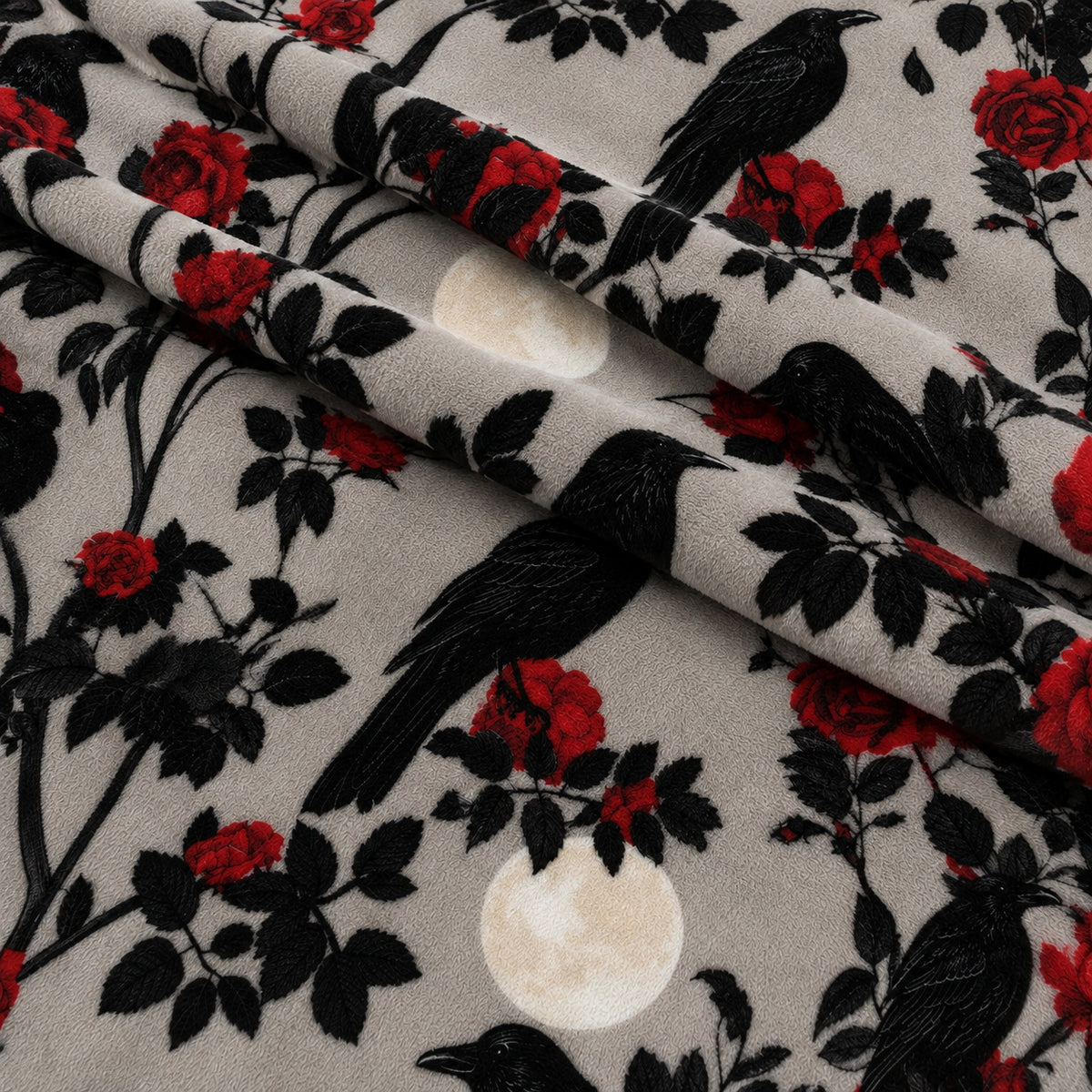 Moonlit Raven Garden Pattern 1 Minky Fabric — plush minky folded close-up preview (mv-minky-v1:lying)