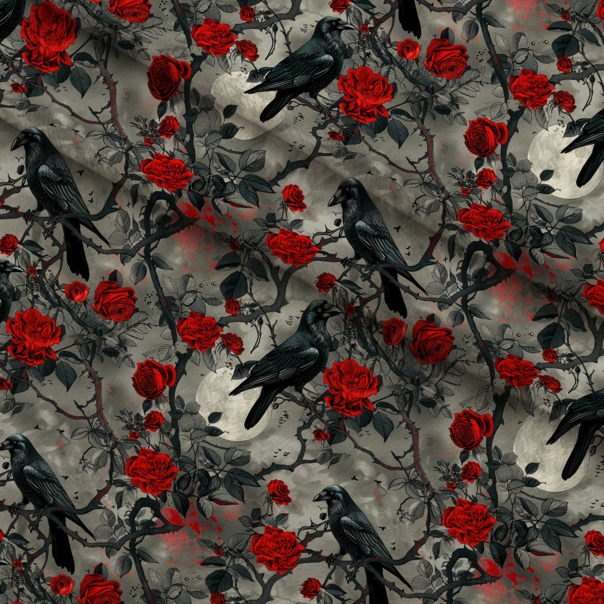Moonlit Raven Garden Pattern 3 Minky Fabric — plush minky folded close-up preview (mv-minky-v1:lying)