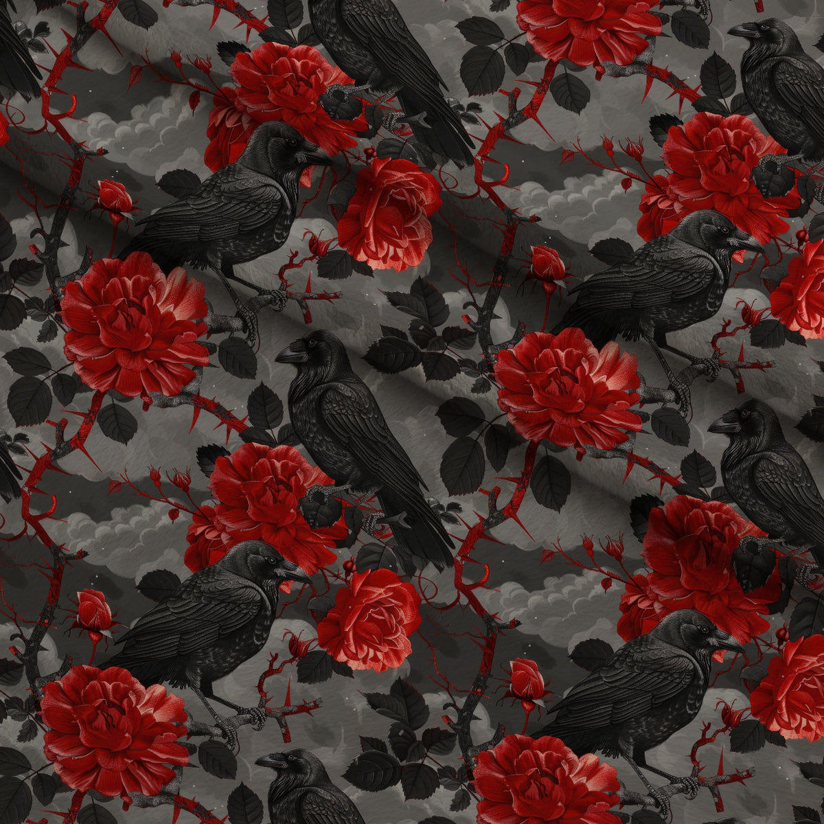 Moonlit Raven Garden Pattern 9 Minky Fabric — plush minky folded close-up preview (mv-minky-v1:lying)