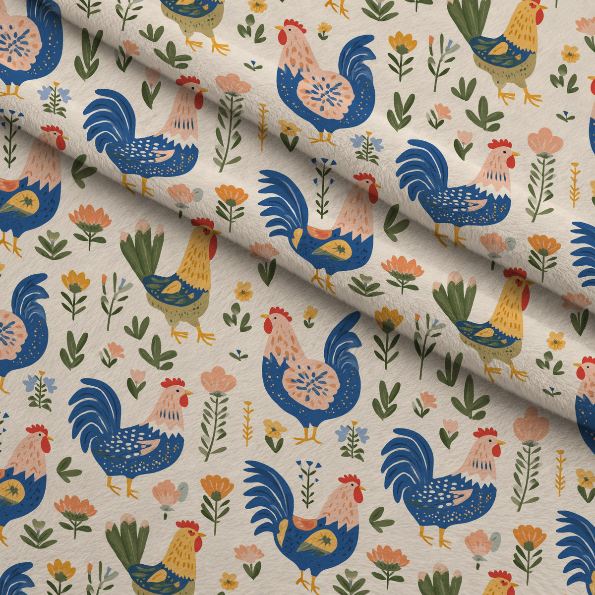 Painted Hen Garden Pattern 1 Minky Fabric — plush minky folded close-up preview (mv-minky-v1:lying)