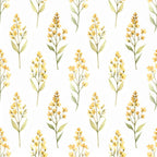 yellow flowers, golden yellow, pale yellow, soft yellow, sage green, muted green, cream white, floral pattern, botanical print, wildflower, nature theme, spring flowers, summer flowers, delicate flowers, vintage floral, watercolor flowers, garden theme, botanical illustration, elegant style, soft style, romantic style, natural theme, cottage core, farmhouse style, gentle pattern, calming design, nursery decor, baby shower, kids room, nature lover