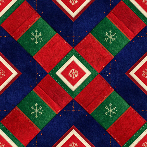 navy blue, forest green, red, cream, gold snowflakes, geometric, diamond pattern, herringbone, holiday, christmas, winter, traditional, elegant, festive, snowflake motif, quilted look, seasonal, gift fabric, home decor, coordinating colors, jewel tones, classic christmas, formal holiday, seasonal decor, structured pattern, bordered squares