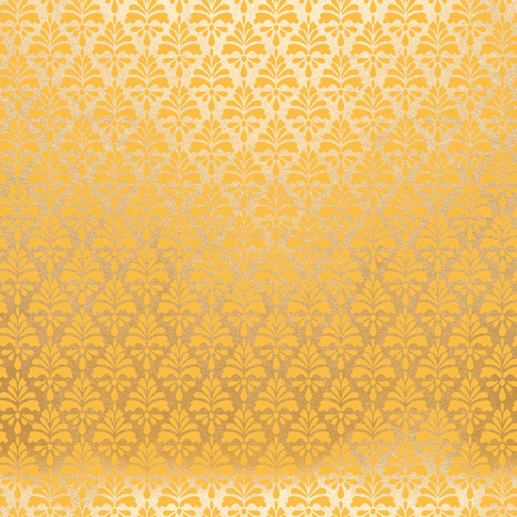 golden yellow, amber, ornate damask, baroque pattern, floral motifs, symmetrical design, elegant flourishes, decorative scrollwork, vintage style,, fabric panel, warm tones, intricate details, repeating pattern, luxurious feel, formal design, botanical elements, rich texture