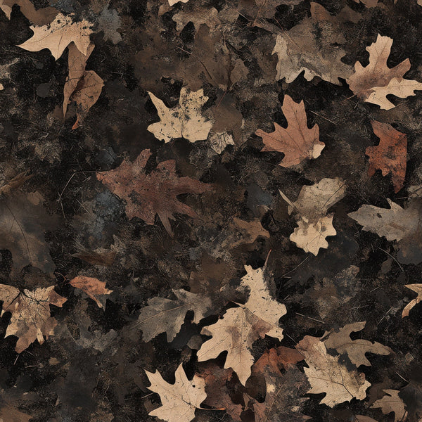 realistic camouflage, hunting camo, autumn leaves, fallen leaves, oak leaves, maple leaves, brown tones, tan colors, beige hues, dark brown, forest floor, woodland pattern, outdoor theme, nature design,, fabric panel, camouflage print, leaf litter, earthy colors, hunting motif