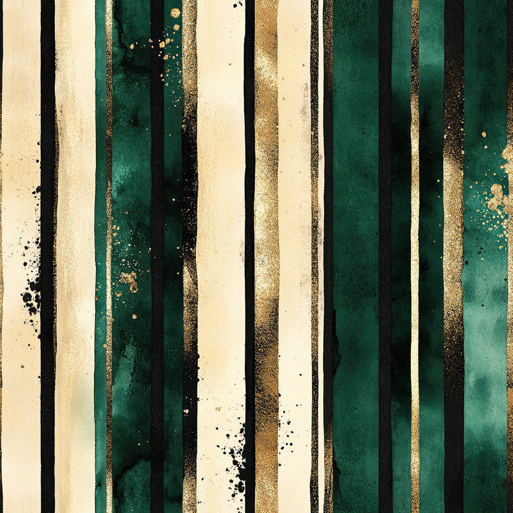 forest green, emerald green, cream, ivory, gold, black, striped pattern, vertical stripes, geometric, metallic gold, glitter effect, sparkle, modern, elegant, contemporary, luxury, sophisticated, abstract, glamorous, art deco, home decor, upholstery, interior design, trendy, chic, neutral tones with accent colors, dark green and cream