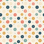 navy blue, coral pink, golden yellow, cream, teal, polka dots, geometric, modern, whimsical, celestial, scattered dots, bubbles, playful, cheerful, gender neutral, nursery, kids room, playroom, baby shower, contemporary, fun, colorful, multi-color, textured dots, sparkly, glitter effect, cute, child-friendly, decorative circles