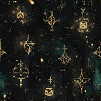 black, gold, deep teal, celestial, mystical, stars, crosses, geometric, ornamental, spiritual, elegant, luxe, night sky, constellation, religious, gothic, occult, witchy, modern, abstract, diamonds, sacred geometry, dark academia, fantasy, magical, winter, sophisticated, dramatic