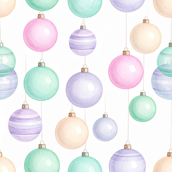 pastel pink, mint green, lavender purple, soft beige, baby blue, ornaments, christmas, holiday, hanging baubles, striped ornaments, solid ornaments, whimsical, festive, seasonal, winter, elegant, modern, nursery, playroom, kids room, baby shower, soft colors, watercolor, decorative balls, festive theme, pastel christmas, gentle, soothing, light and airy