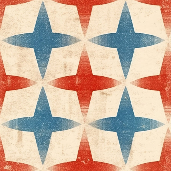 distressed texture, patriotic colors, red white blue, four-pointed stars, geometric pattern, vintage finish, weathered appearance,, fabric panel, americana theme, star motifs, repeating design, cotton fabric, crafting material, sewing fabric, aged look, distressed stars, patriotic quilting, vintage americana, worn texture