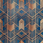 navy blue, copper, rose gold, geometric pattern, art deco, chevron, diamond shapes, hexagonal motifs, metallic accents, linear design, angular lines, vintage style, luxury aesthetic,, fabric panel, sophisticated pattern, ornate details, symmetrical design, decorative elements, elegant motifs