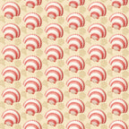 coral, cream, beige, seashells, scallop shells, fan shells, marine motifs, ocean theme, beach pattern, repeating design, nautical, coastal, summer fabric,, fabric panel, seaside elements, shell collection, geometric arrangement, warm tones, tropical vibes