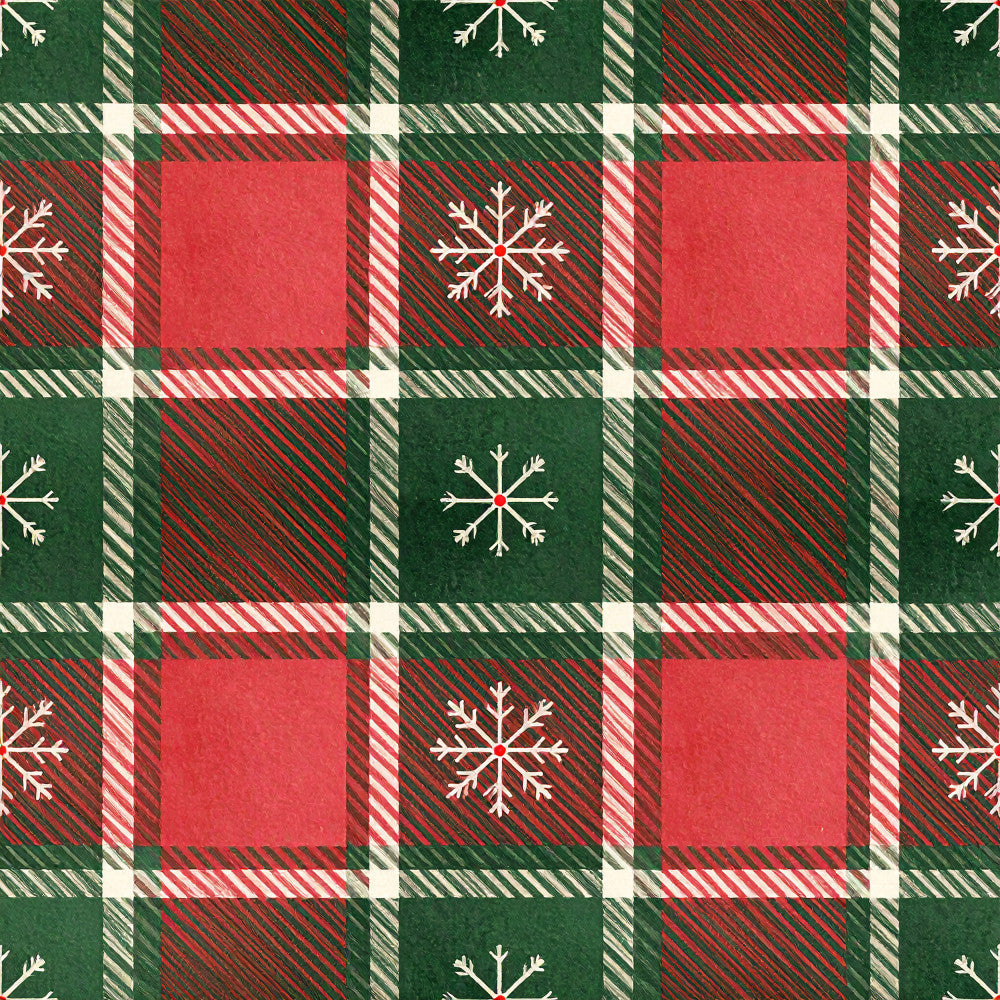 forest green, red, cream white, plaid, tartan, checkered, geometric, snowflakes, christmas, holiday, winter, traditional, rustic, festive, cozy, seasonal, red and green plaid, striped, diagonal stripes, candy cane stripes, snowflake motif, classic plaid pattern, vintage style, cabin aesthetic, scandinavian, warm tones, festive design, holiday decor, winter wonderland, christmas fabric