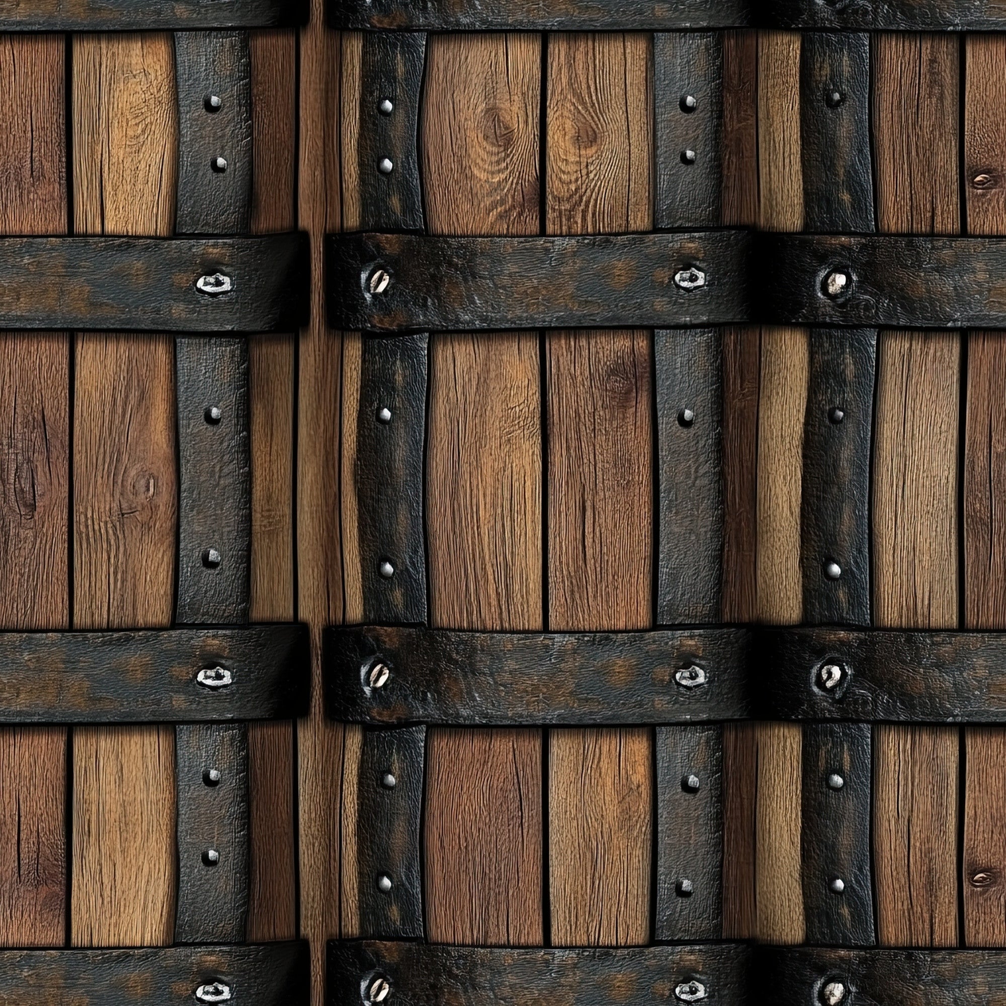 brown, tan, dark brown, wooden barrels, metal bands, rustic texture, western theme, wood grain, iron hardware, rivets, aged wood, barrel staves,, fabric panel, rustic style, frontier decor, cowboy theme, weathered finish, country motif