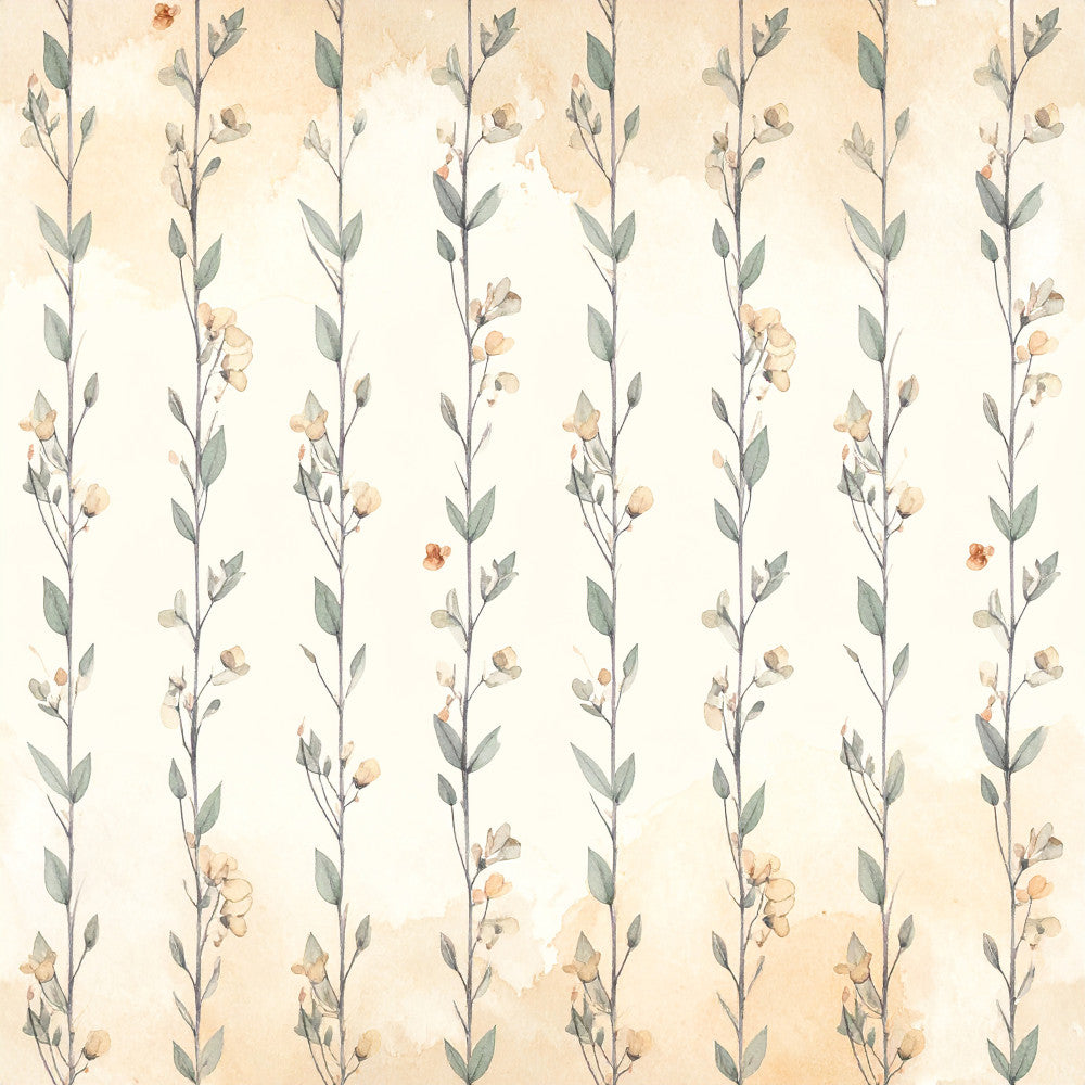 cream, sage green, soft green, beige, tan, peach, soft peach, botanical, floral, wildflower, delicate, vintage, nature, botanical print, spring, soft and subtle, elegant, rustic, watercolor, hand-painted, flower stems, scattered flowers, minimalist, calming, gentle, nursery, baby room, nature inspired, cottage core, farmhouse