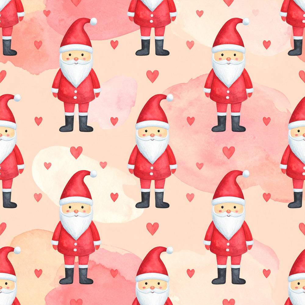 santa claus, christmas, holiday, red, cream, coral pink, rose pink, white, hearts, love, whimsical, playful, children's, kids room, nursery, festive, cheerful, cute, jolly, winter, seasonal, santa pattern, repeating pattern, decorative, family friendly, gift worthy, joyful, merry