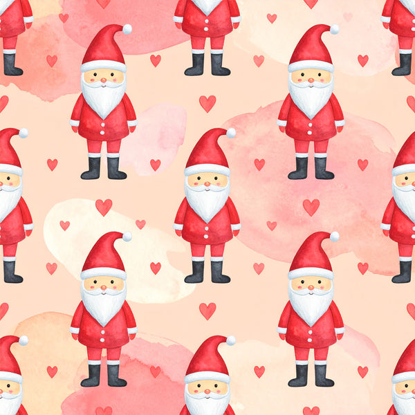 santa claus, christmas, holiday, red, cream, coral pink, rose pink, white, hearts, love, whimsical, playful, children's, kids room, nursery, festive, cheerful, cute, jolly, winter, seasonal, santa pattern, repeating pattern, decorative, family friendly, gift worthy, joyful, merry