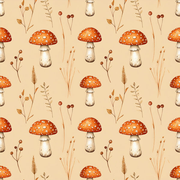 cream, beige, rust orange, burnt orange, red, earthy tones, mushroom, toadstool, botanical, nature, woodland, forest, autumn, fall, whimsical, vintage, rustic, natural, berries, dried flowers, grasses, botanical illustration, cottagecore, hygge, cozy, kids room, nursery, playroom, enchanted forest, storybook
