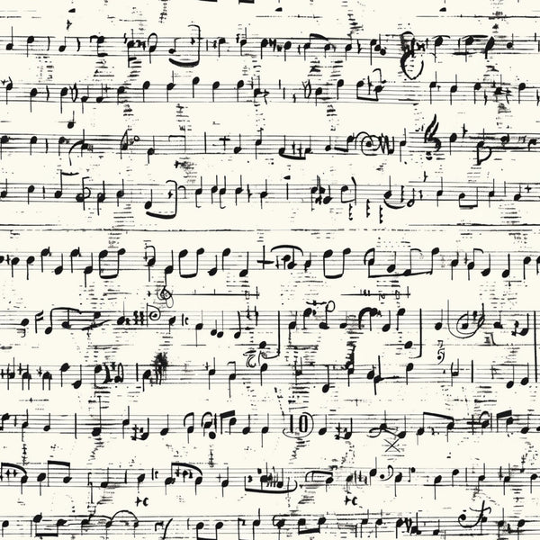 handwritten music, musical notes, sheet music, staff lines, black ink, cream background, vintage manuscript, musical composition,, fabric panel, aged paper, music notation, treble clef, musical symbols, antique style, weathered texture, musical manuscript, cotton fabric, quilting material