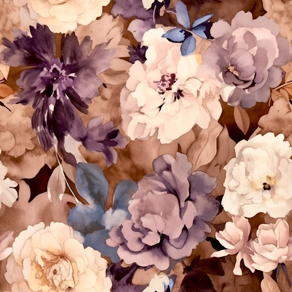 mauve, dusty purple, cream, ivory, blush pink, dusty rose, deep purple, bronze, sage blue, floral, botanical, peonies, roses, romantic, vintage, elegant, garden, nature, spring, summer, feminine, whimsical, traditional, home decor, nursery, baby shower, romantic floral, layered petals, blooming flowers